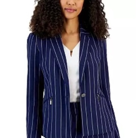 Kasper Pinstripe Blazer Business Career Jacket with Zipper Pockets 6Petite - Picture 1 of 9